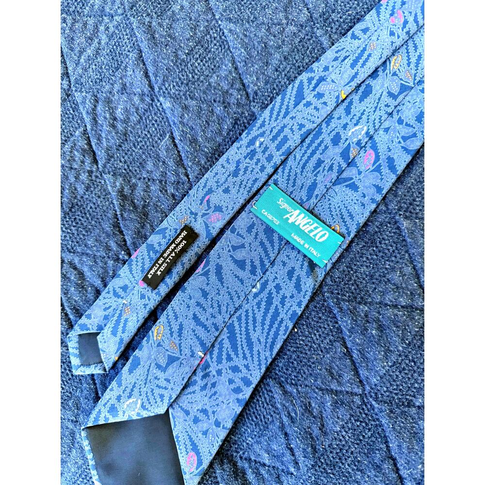 Angelo Bosani 100% Silk Blue Jacquard Paisley Necktie Handmade Italy